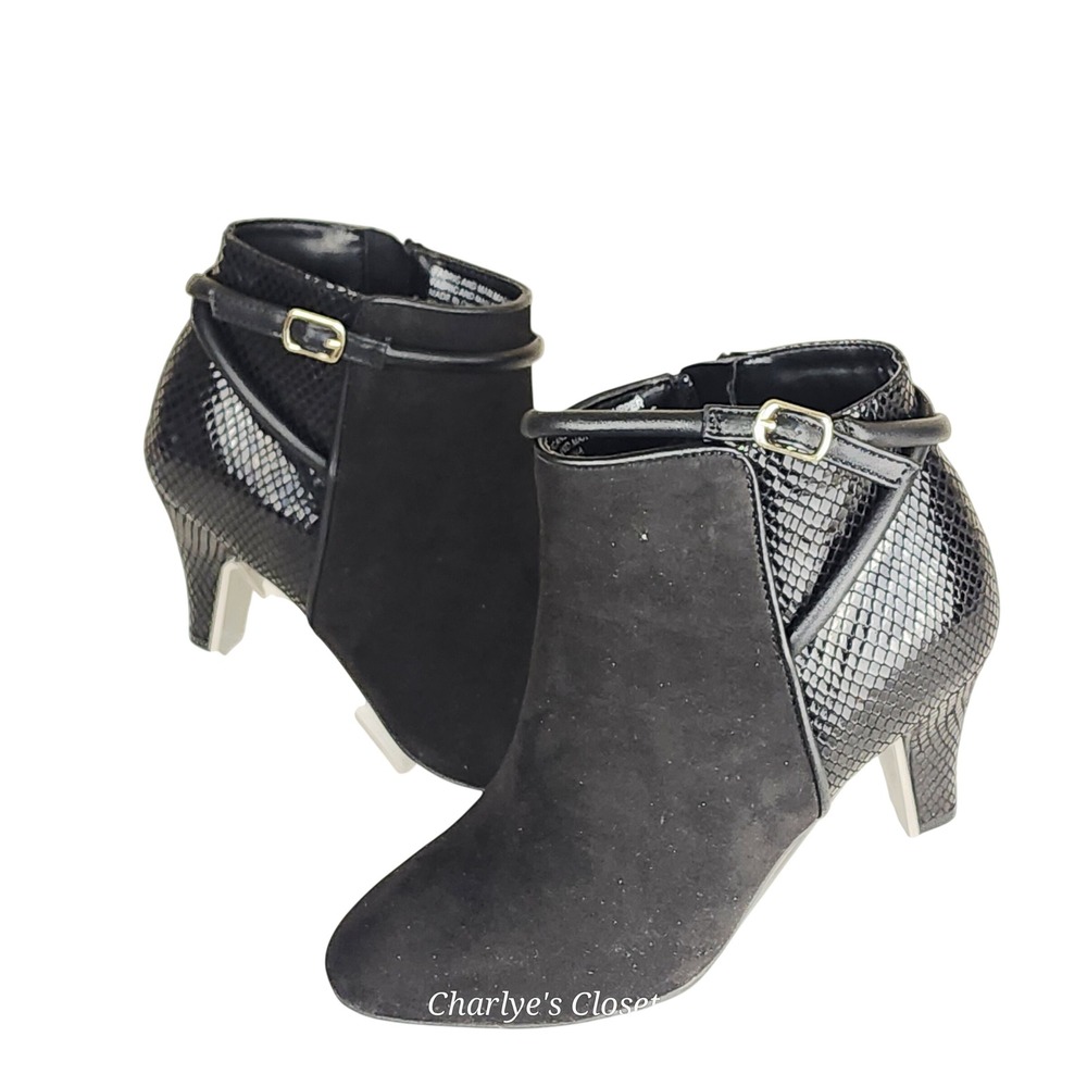 Karen‎ Scott Melinaa Bootie 5.5 Black NWB Snakeskin Kitten Heel Biker Soft Goth